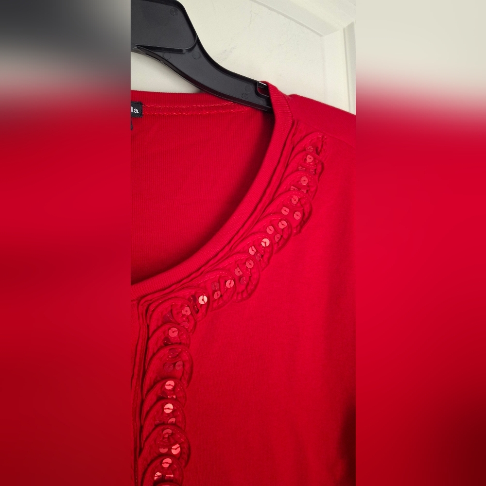 Rrafaella‎ Cardigan Sweater Red Embellished  Sz M BOHEMIAN PROFESIONAL FORMAL - Picture 5 of 7
